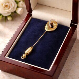Vintage 14k Yellow Gold Genuine Diamond Lapel Stick Tie Pin Brooch 3.3 g